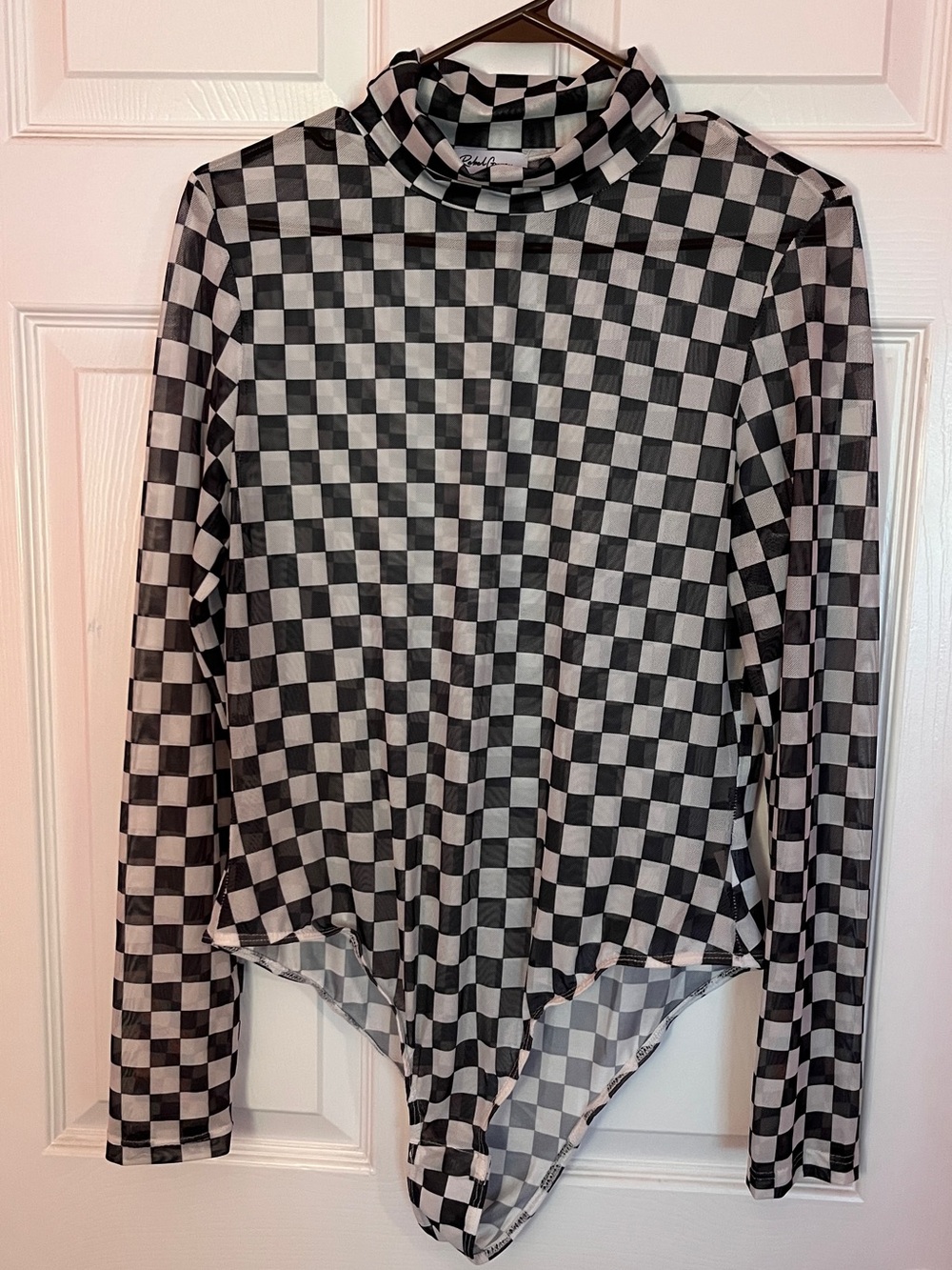 NWOT Black & White Checkerboard Mesh Bodysuit Women’s XL